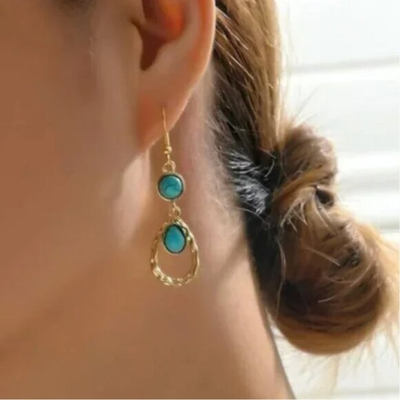 ⭐️❤️ FREE Abstract Turquoise Outline Drop Round Chic Faux Glam Hipster Earrings - Picture 8 of 8